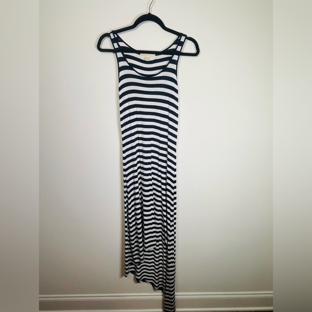 Michael Kors Blue and White Striped Asymmetrical Sleeveless Maxi Dress Sz XS